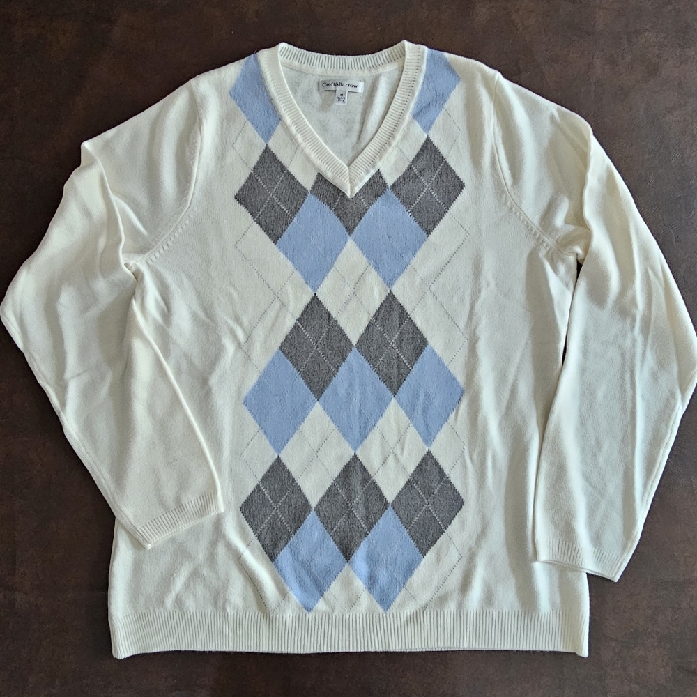 Unisex Cream, Blue, Grey Argyle Sweater